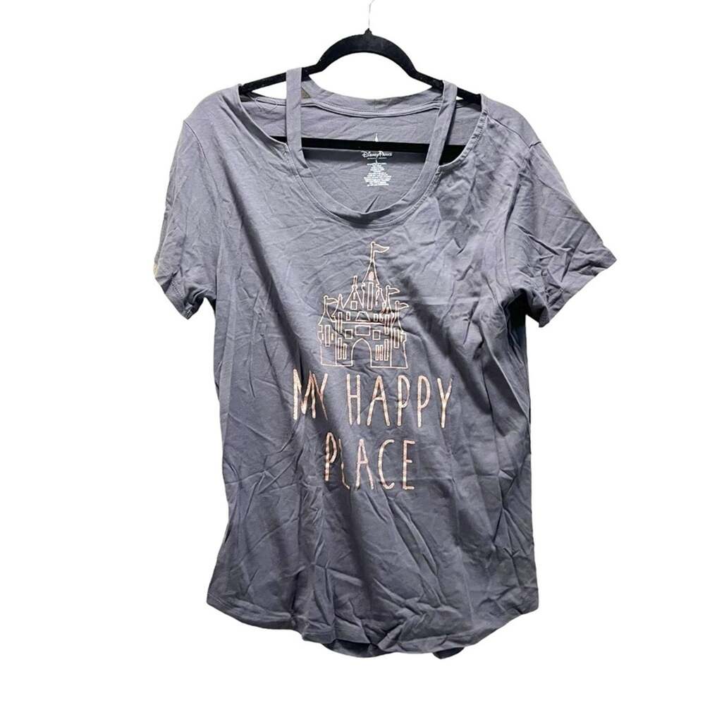 Disney Parks Gray My Happy Place Castle Graphic Tee Large
